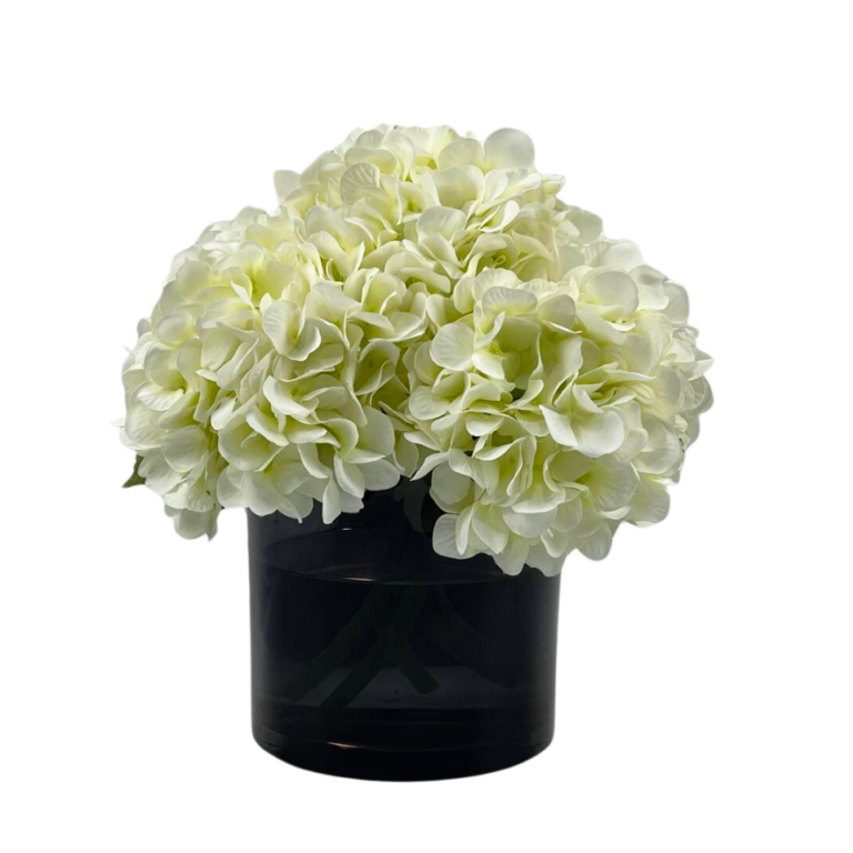 30cm Artificial Hydrangea Arrangement in Glass Vase