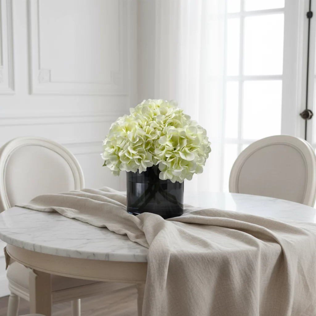 30cm Artificial Hydrangea Arrangement in Glass Vase