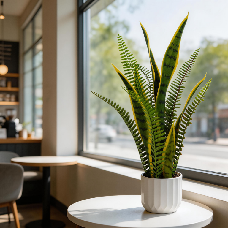 50cm Artificial Snake Plant with Fern (Mini)