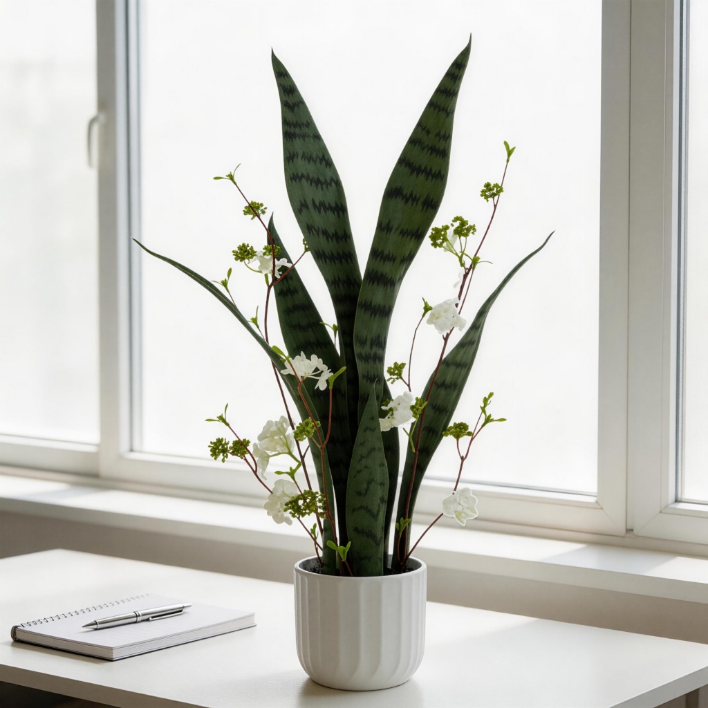50cm Artificial Snake Plant with Flowers