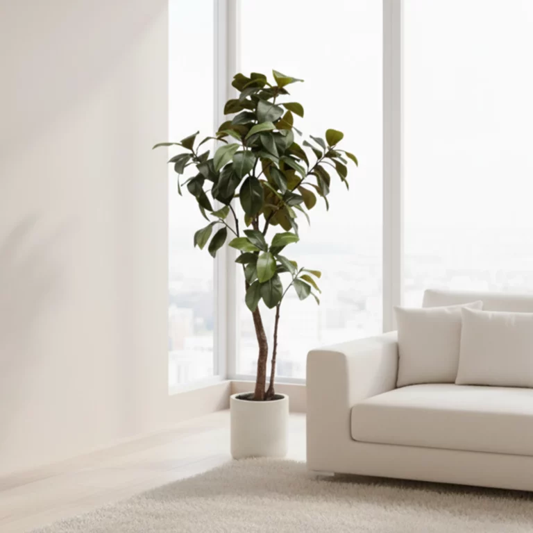 210cm Artificial Magnolia Leaf Tree in White Planter SCENE