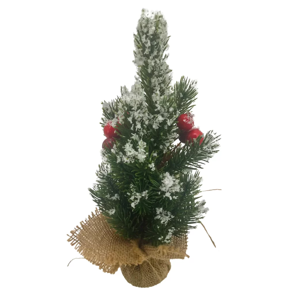 25cm Artificial Snowy Mini Fir Christmas Tree in Burlap Base 26STS388009