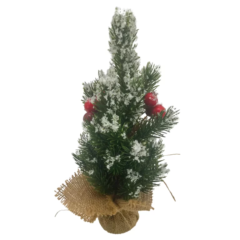 25cm Artificial Snowy Mini Fir Christmas Tree in Burlap Base 26STS388009
