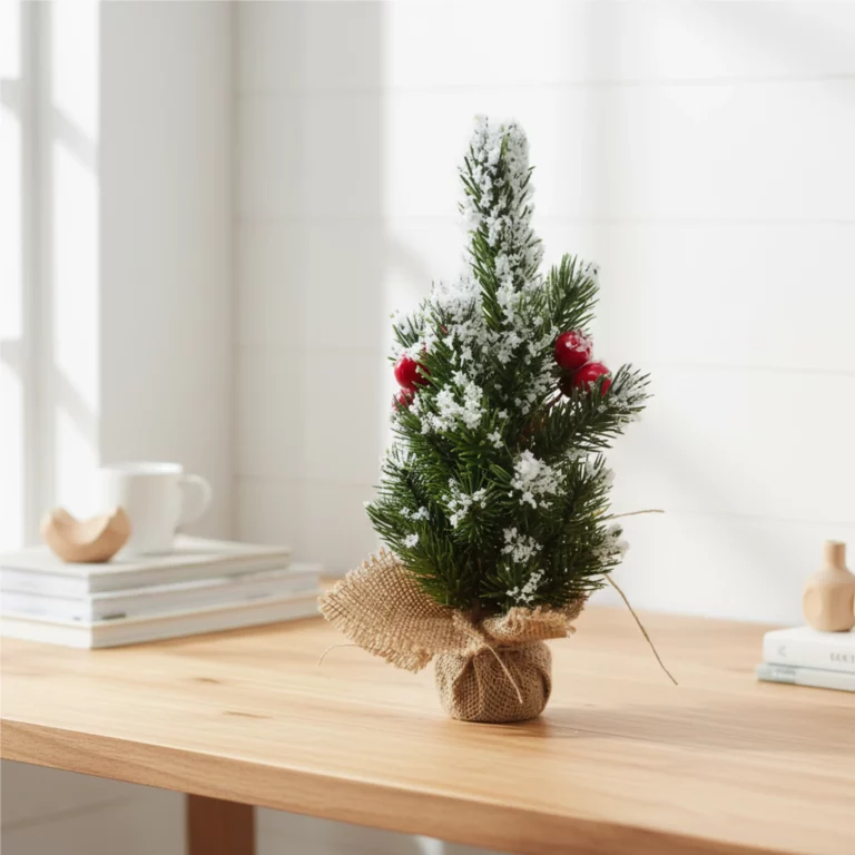 25cm Artificial Snowy Mini Fir Christmas Tree in Burlap Base 26STS388009 scene