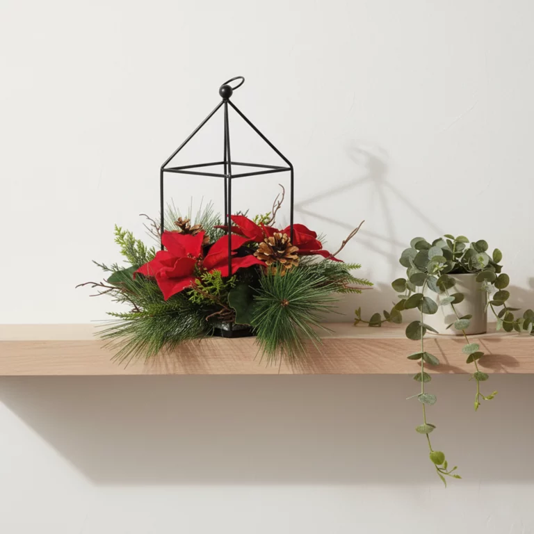 38cm Artificial Christmas Flower Iron Birdcage Decor 25STH255013 scene