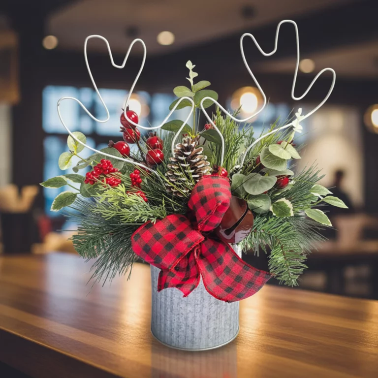 39cm Artificial Antler Ribbon Tin Pot Christmas Decor 25STP255002 scene