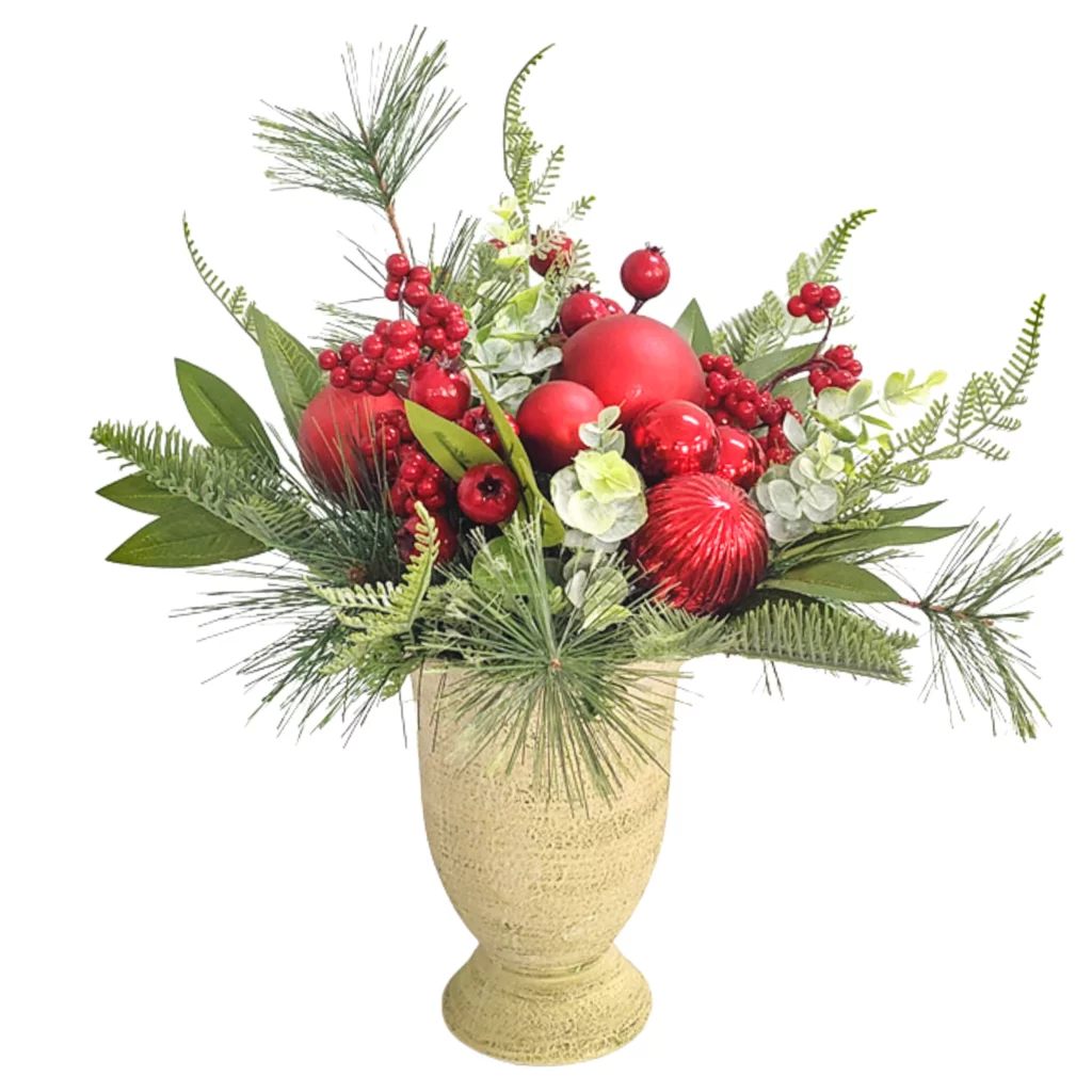 43cm Artificial Red Ornament Pine Potted Arrangement 25STP255008