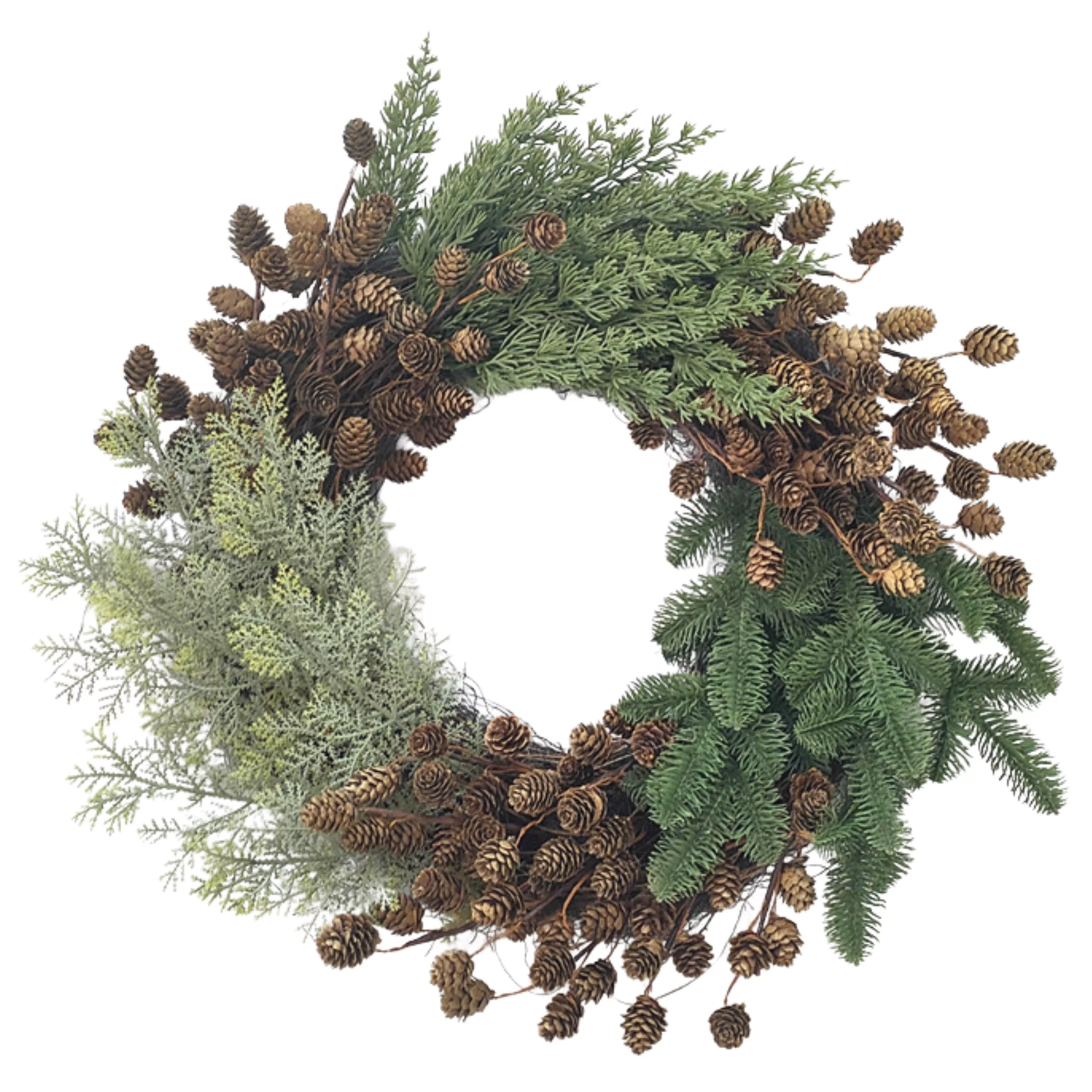 61cm Artificial Pine Cone & Mixed Pine Christmas Wreath 25STW255011