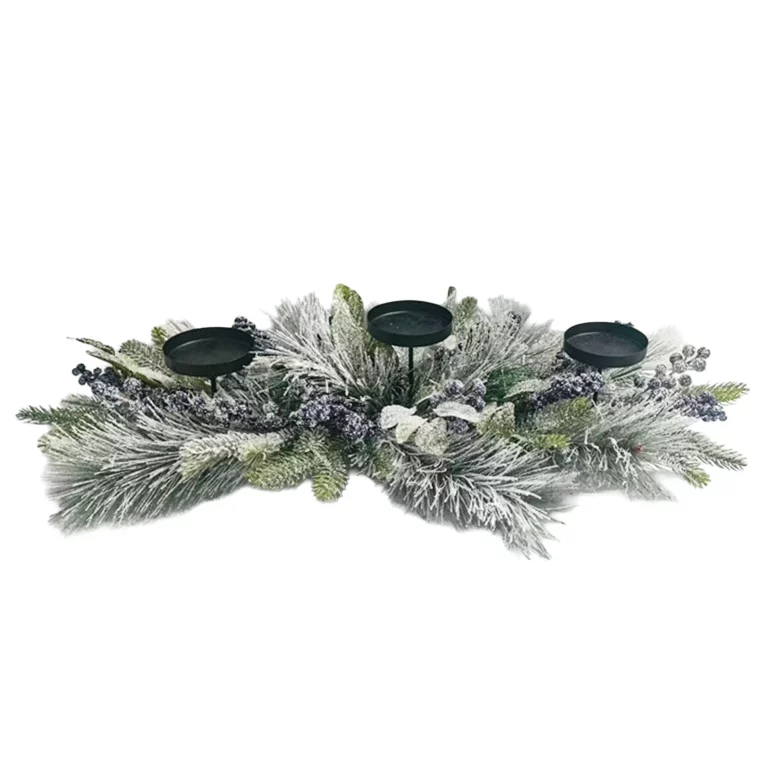 76cm Artificial Snowy Berry Triple Candle Centerpiece 25STZ255050