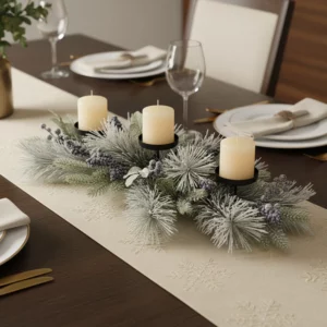 76cm Artificial Snowy Berry Triple Candle Centerpiece 25STZ255050 scene